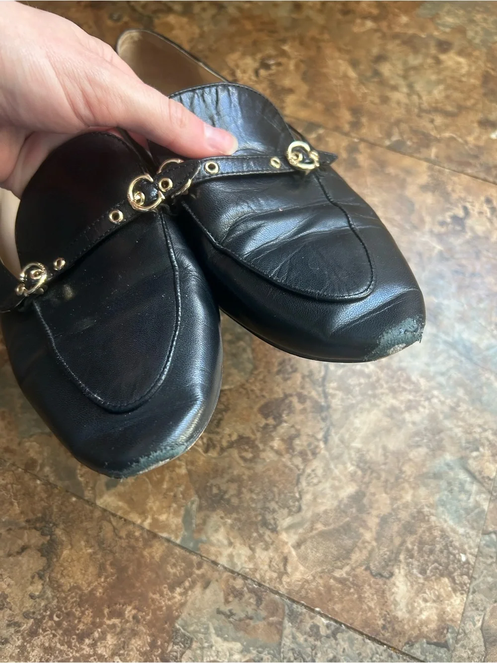 COACH Black Leather Loafers with Gold-Tone Horsebit